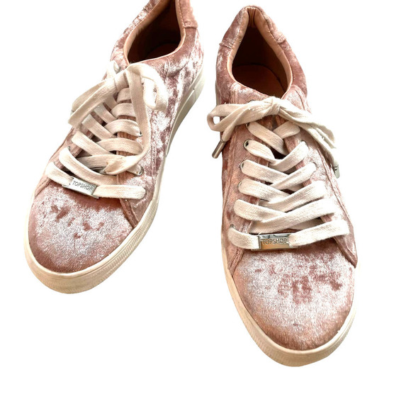 TOPSHOP WOMENS VELVET LACE UP SNEAKERS - Picture 3 of 8